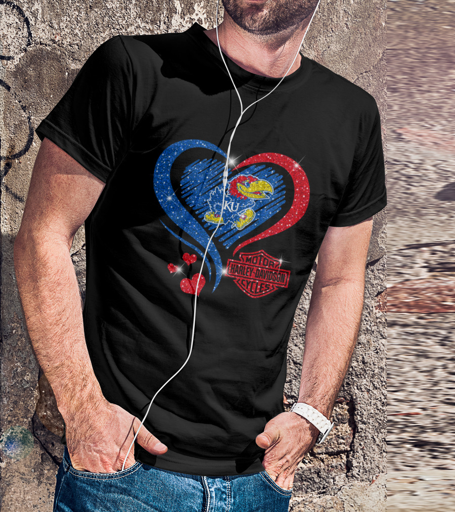 Ku Heart Harley Davidson Kansas Jayhawks T-Shirt