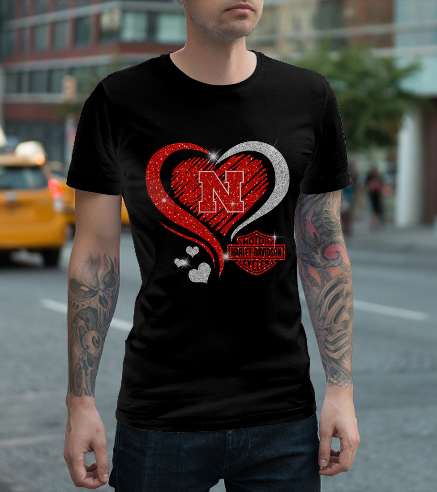 Nebraska Cornhuskers N Heart Harley Davidson Motor Cycles T-Shirt