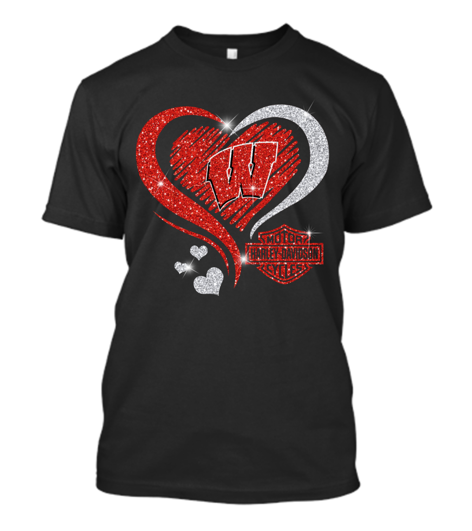Wisconsin Badgers Harley Davidson Heart T-Shirt