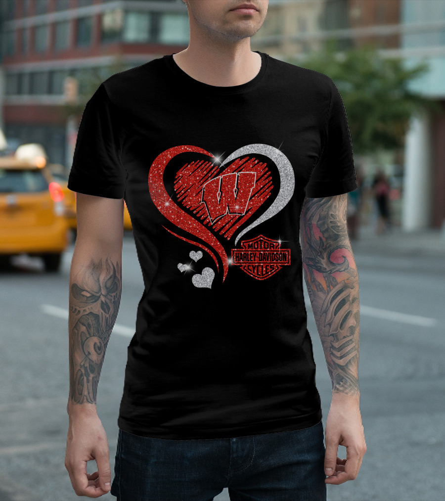 Wisconsin Badgers Harley Davidson Heart T-Shirt
