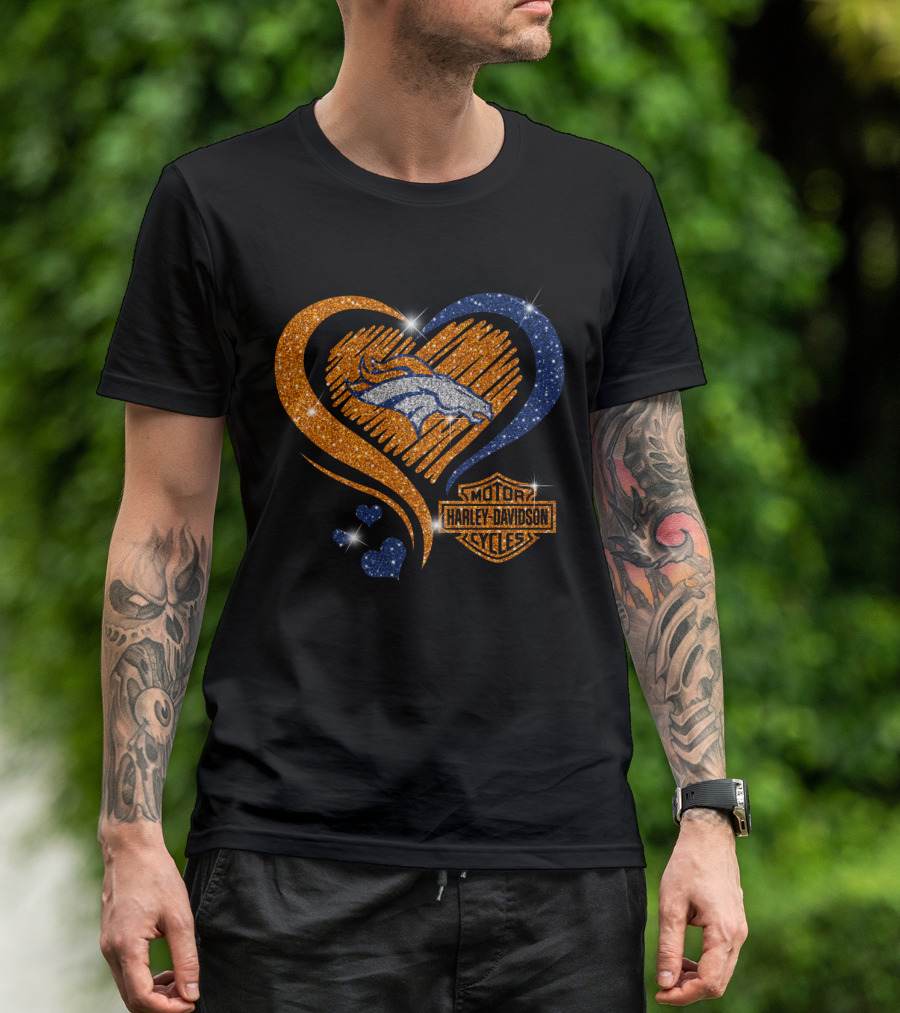 Motor Harley Davidson Cycles Heart Denver Broncos T-Shirt