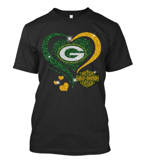 Green Bay Packers Harley Davidson Sparkling Heart T-Shirt