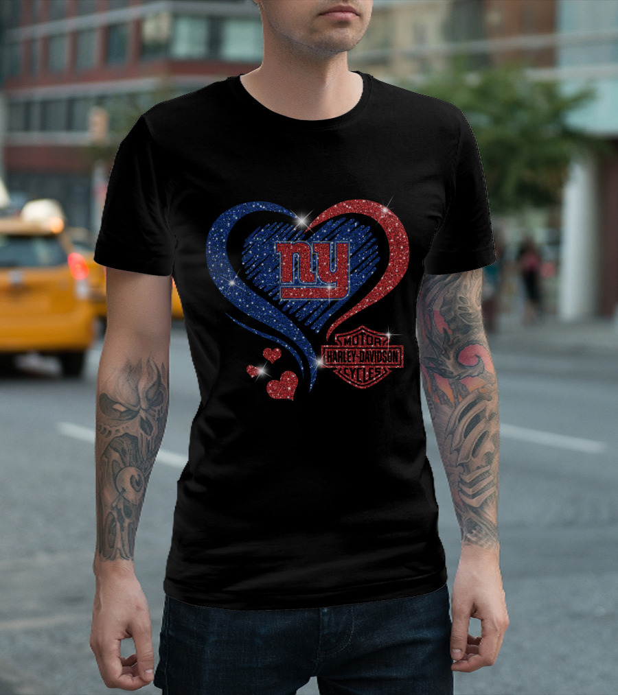 Ny Giants Heart Harley Davidson Motor Cycles T-Shirt