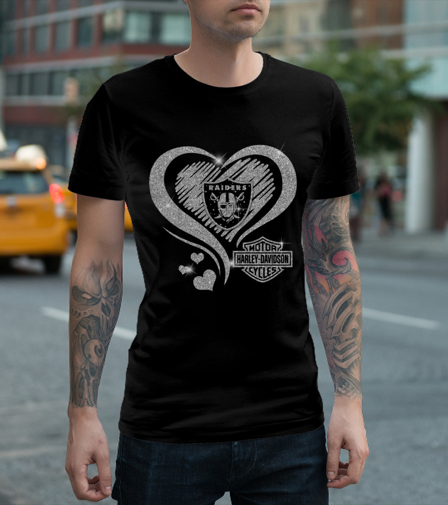 Raider Heart Harley Davidson Sparkle Raiders Nfl Oakland T-Shirt