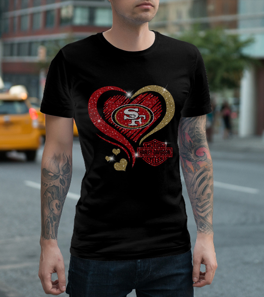 San Francisco 49ers Harley Davidson Motorcycles Heart T-Shirt
