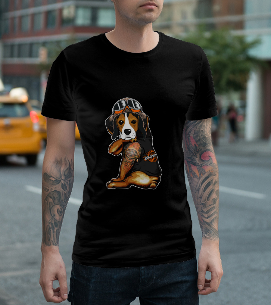 Harley Davidson Beagle With Goggles And Tattoo T-Shirt