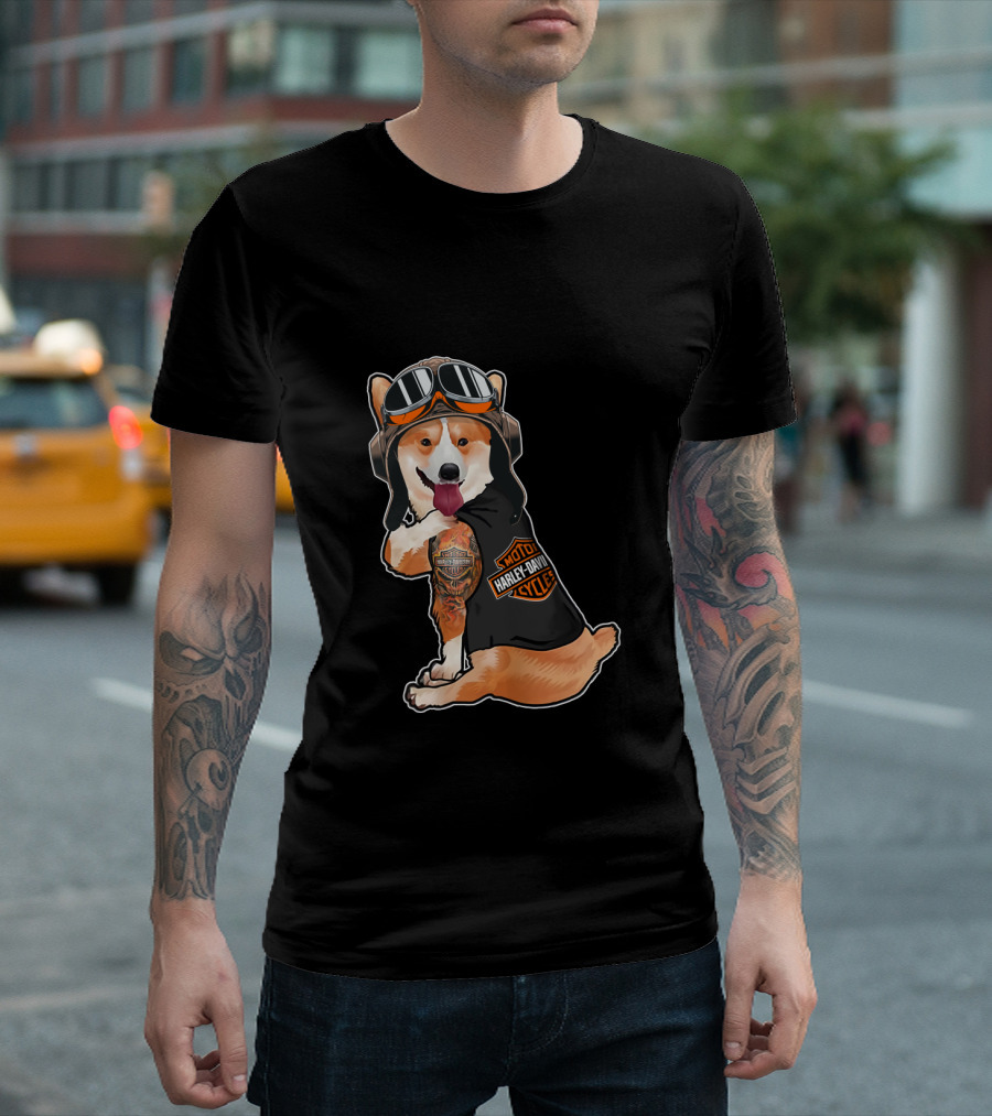 Hd Tatoo Corgi Harley Davidson Moto T-Shirt