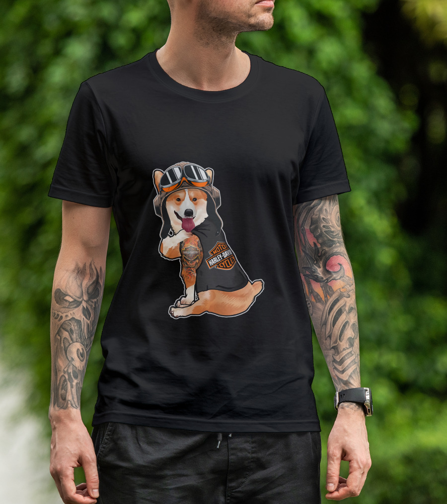 Hd Tatoo Corgi Harley Davidson Moto T-Shirt