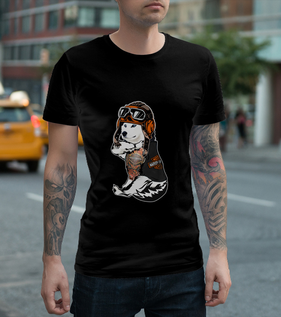 Harley Davidson Biker Husky With Hd Tattoo T-Shirt