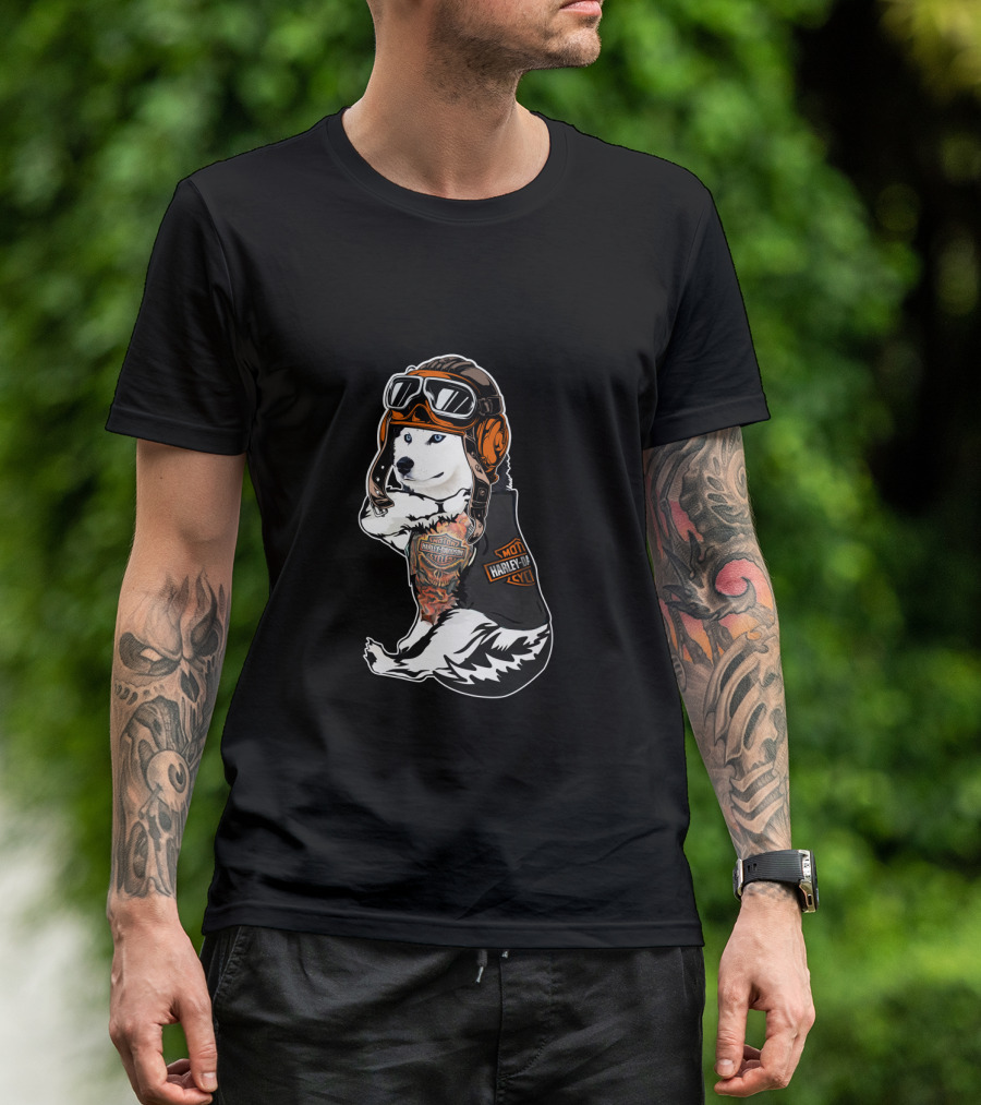 Harley Davidson Biker Husky With Hd Tattoo T-Shirt