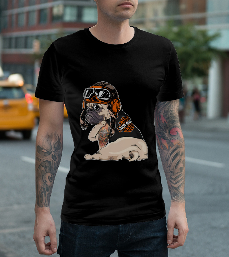 Hd Tattoo Pug Harley Davidson Motorcycle T-Shirt
