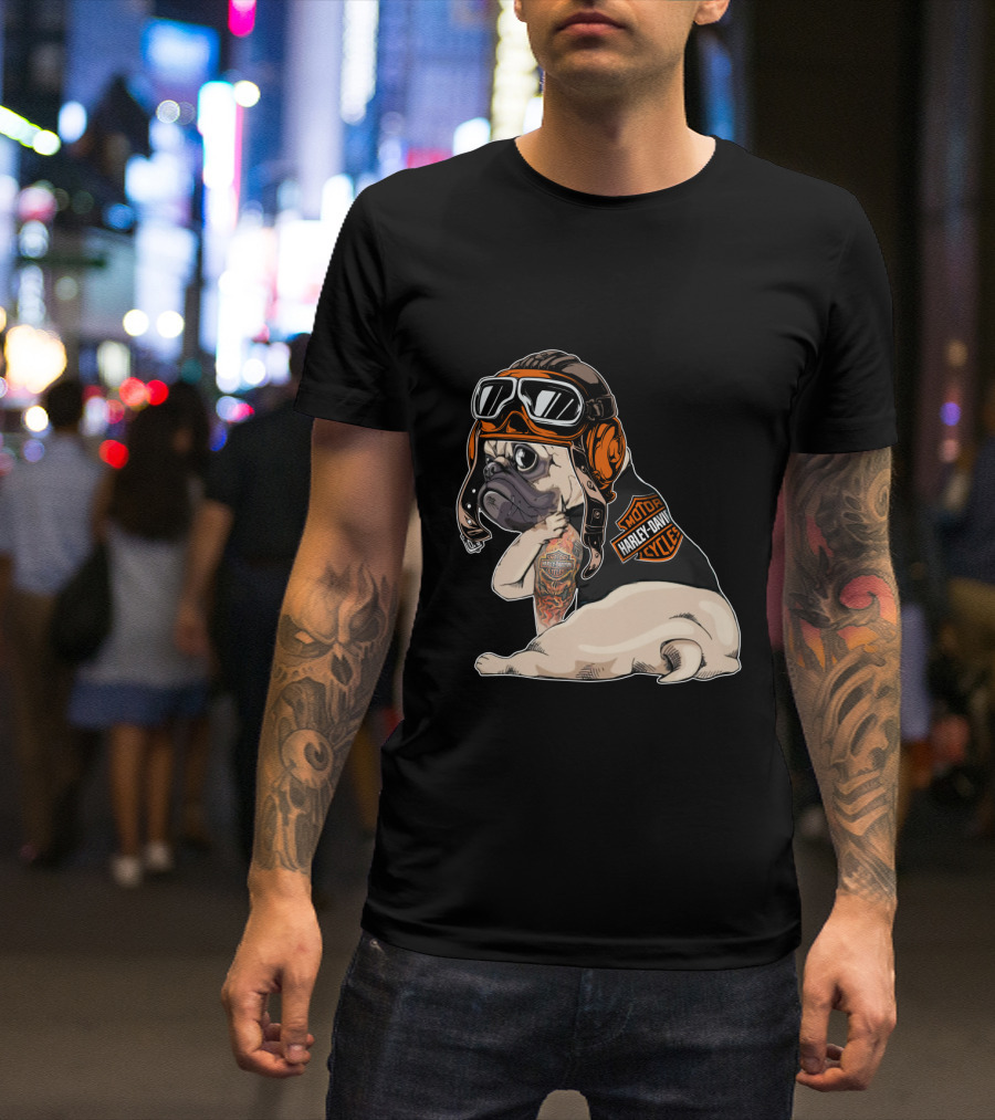 Hd Tattoo Pug Harley Davidson Motorcycle T-Shirt