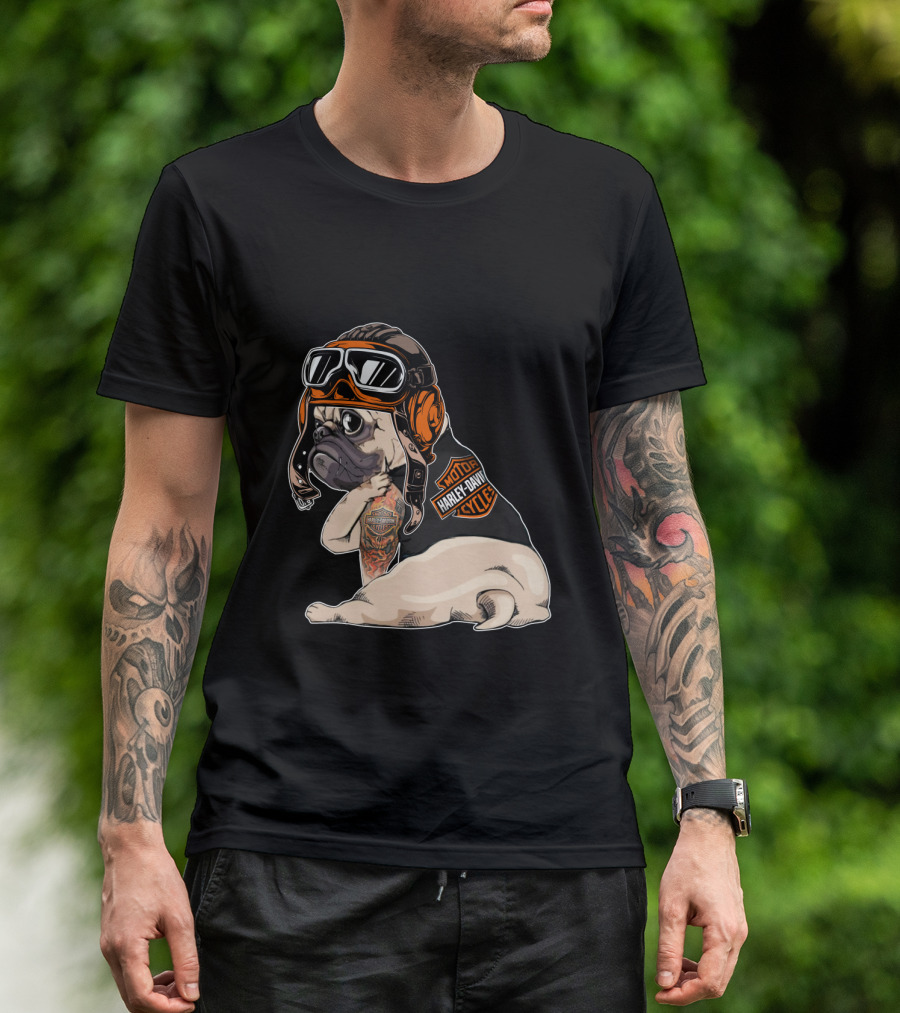 Hd Tattoo Pug Harley Davidson Motorcycle T-Shirt