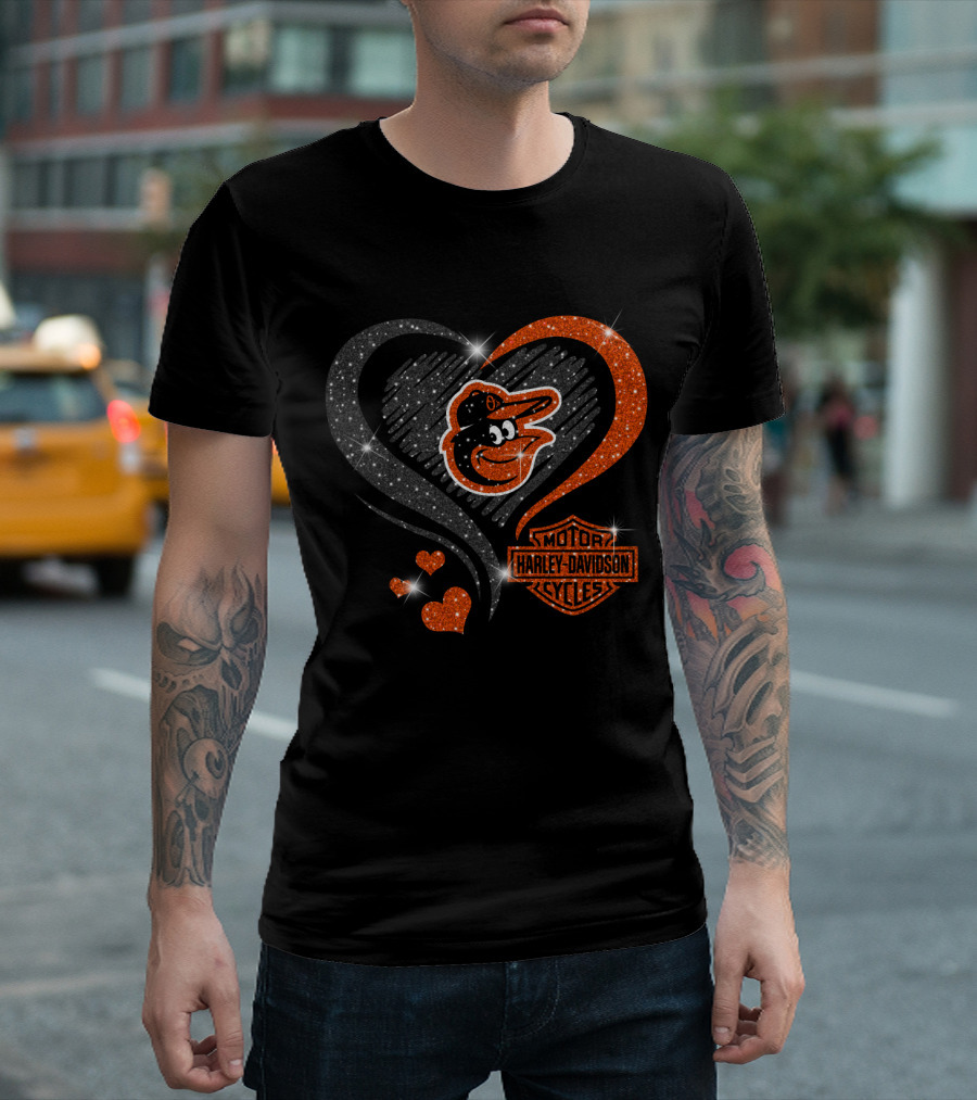 Baltimore Orioles Harley Davidson Heart T-Shirt