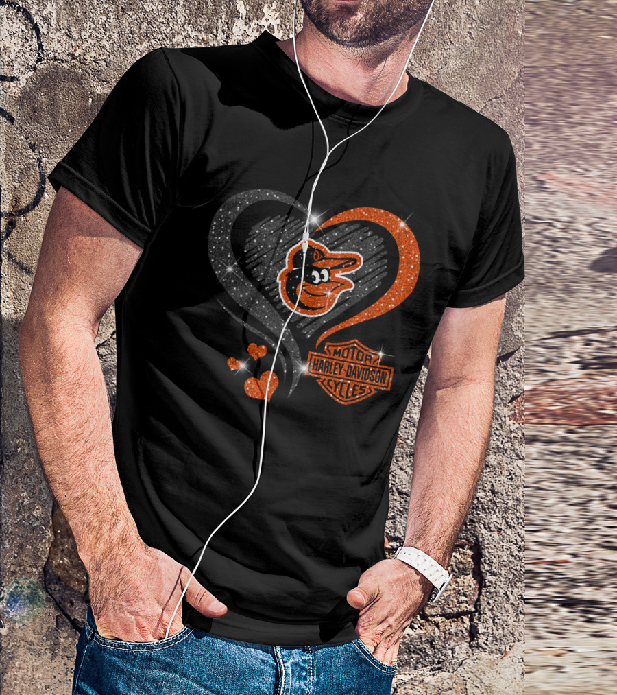 Baltimore Orioles Harley Davidson Heart T-Shirt