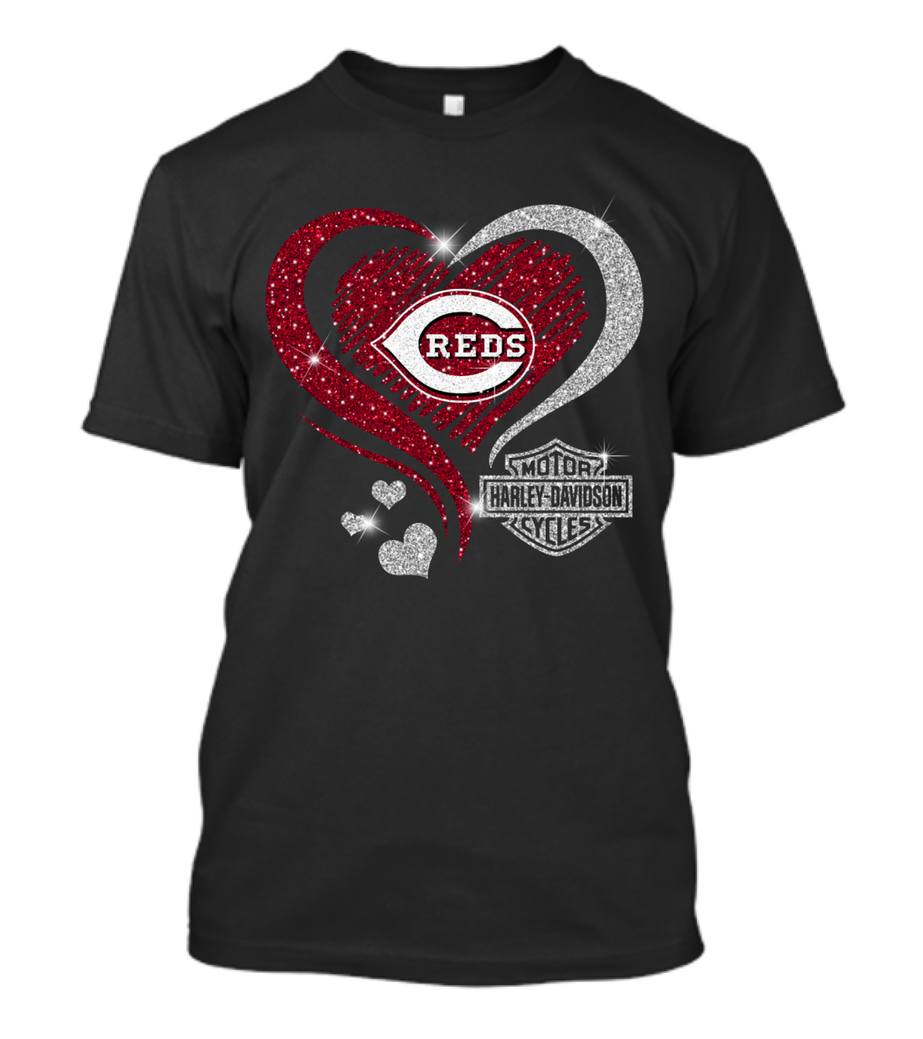 0307Hd Cincinnati Reds Harley Davidson Sparkling Heart T-Shirt