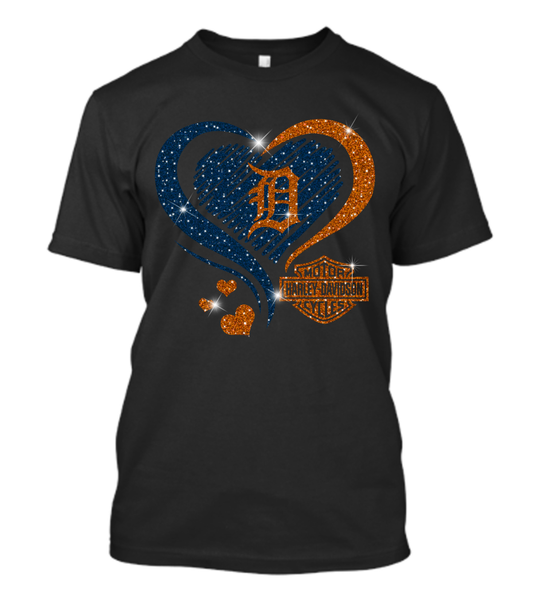 Motor Harley Davidson Cycles Detroit Tigers Sparkle Heart T-Shirt