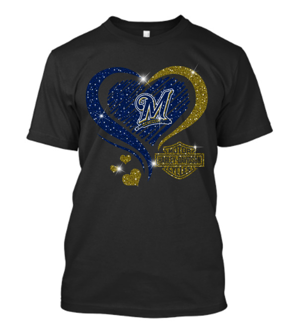 Milwaukee Brewers Heart With Harley Davidson T-Shirt