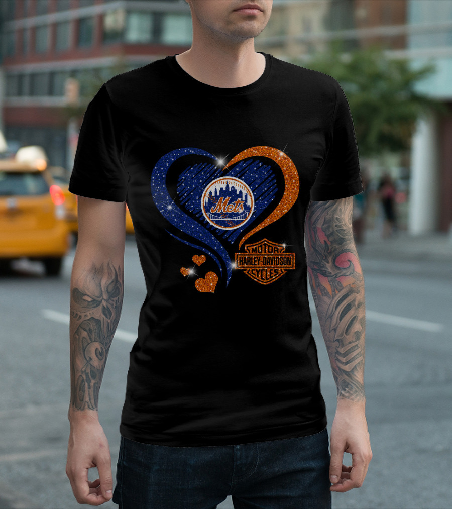 New York Mets Harley Davidson Heart T-Shirt