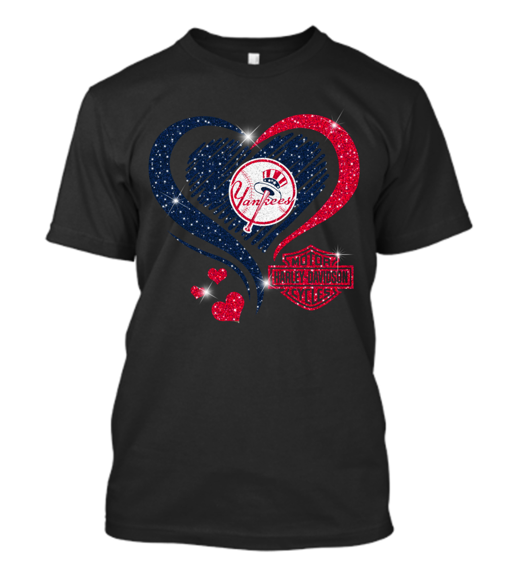 0307Hd New York Yankees Harley Davidson Motor Cycles Heart T-Shirt