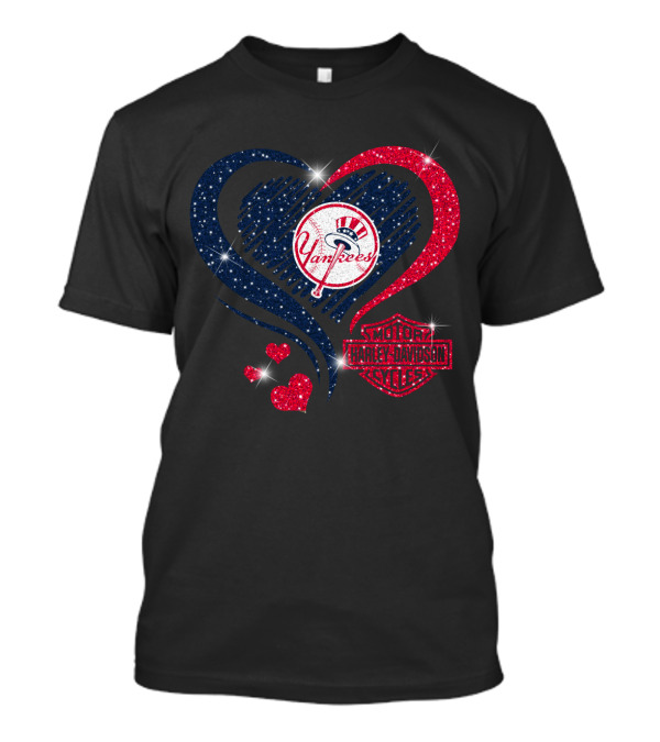 0307Hd New York Yankees Harley Davidson Motor Cycles Heart T-Shirt