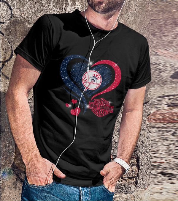 0307Hd New York Yankees Harley Davidson Motor Cycles Heart T-Shirt