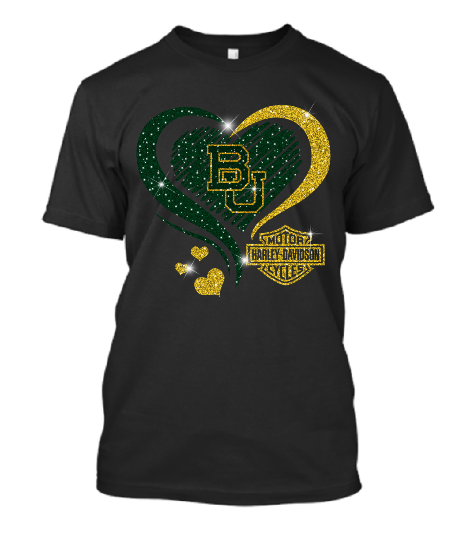 Bu Baylor Bears Harley Davidson Sparkling Heart T-Shirt
