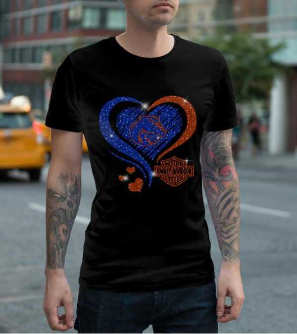 Boise State Broncos Heart Harley Davidson Cycles Sparkle T-Shirt