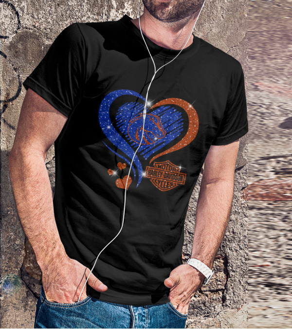 Boise State Broncos Heart Harley Davidson Cycles Sparkle T-Shirt