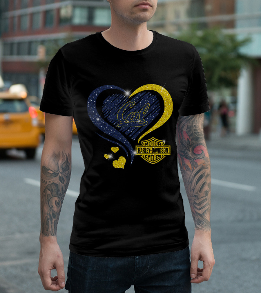 Cal Harley Davidson Cycles Blue And Yellow Heart T-Shirt