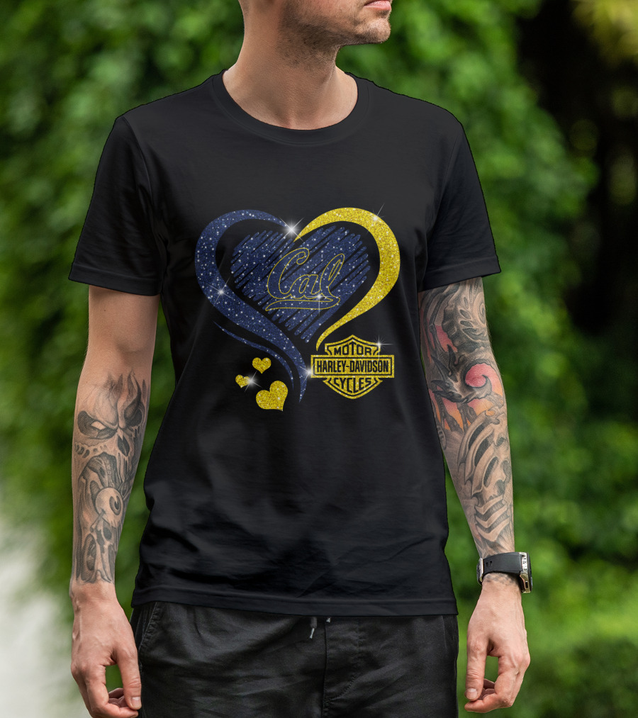 Cal Harley Davidson Cycles Blue And Yellow Heart T-Shirt