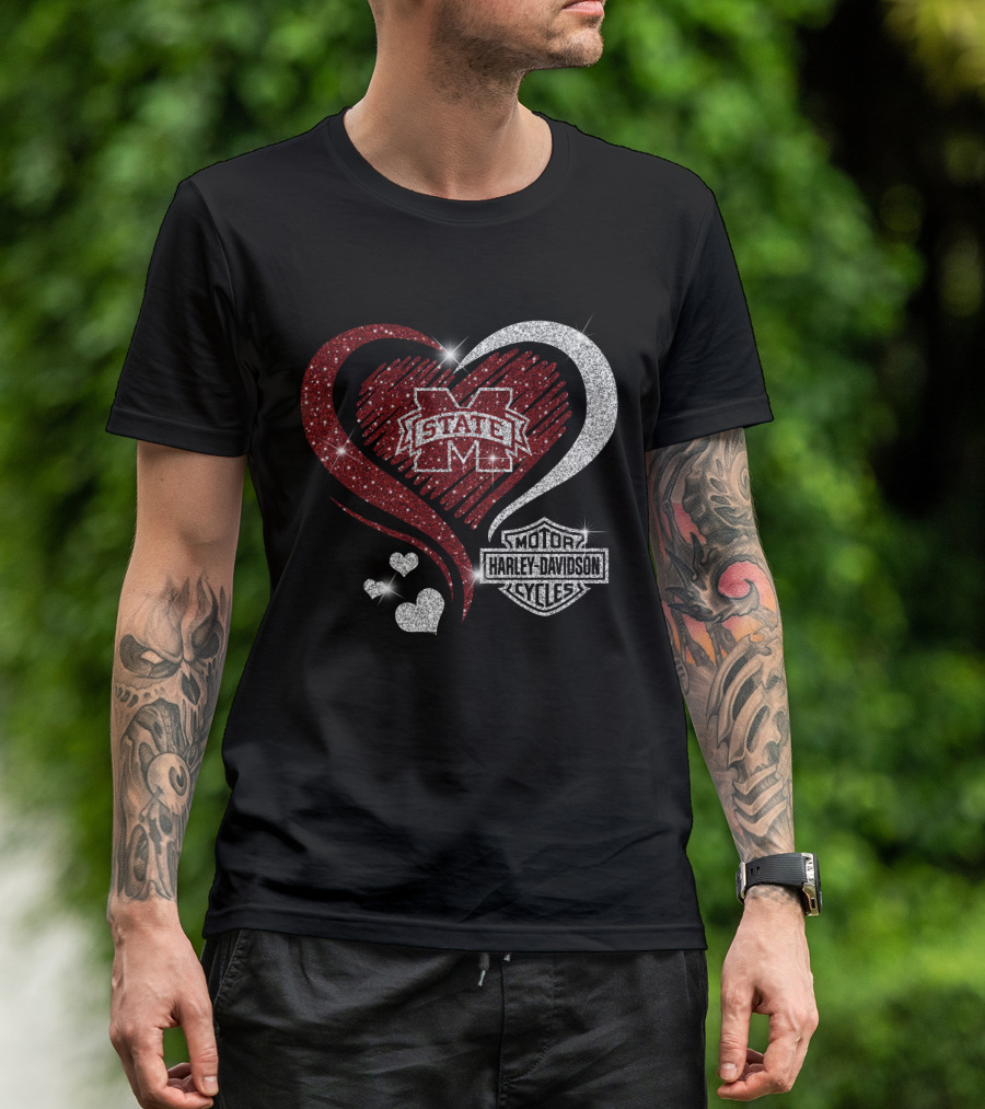 Mississippi State Bulldogs Harley Davidson Heart Combination T-Shirt