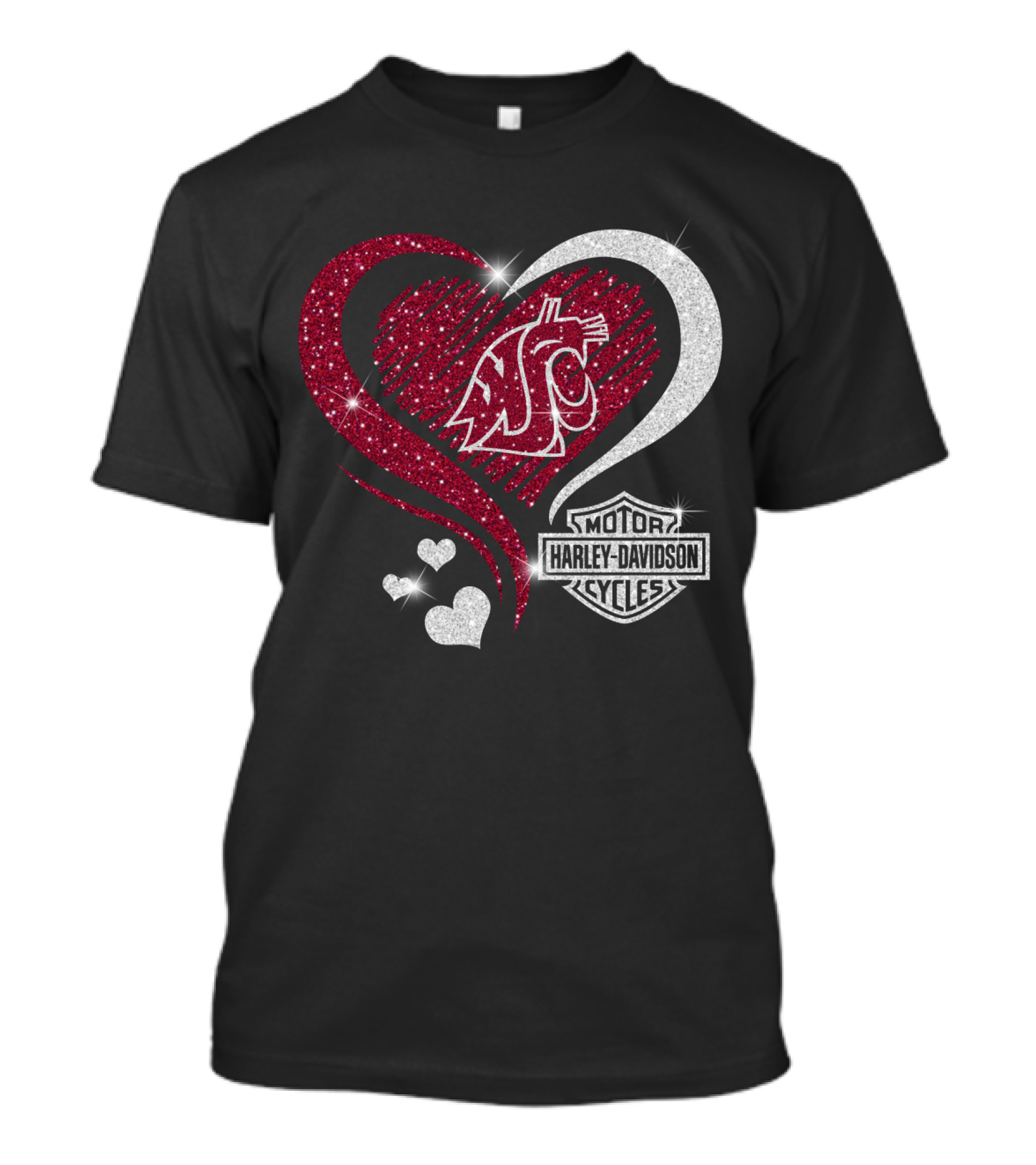 0306Hd Washington State Cougars Wsu Motor Harley Davidson Cycles Sparkling Heart Theme T-Shirt