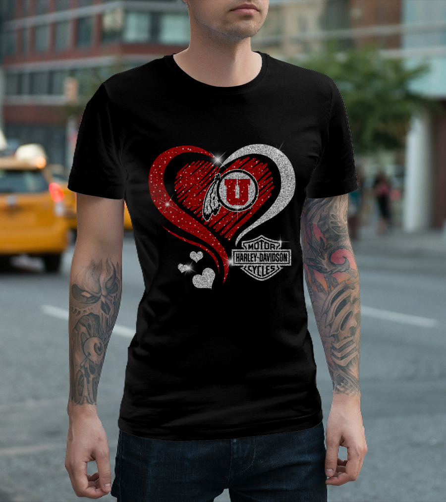 Utah Utes Harley Davidson Heart T-Shirt