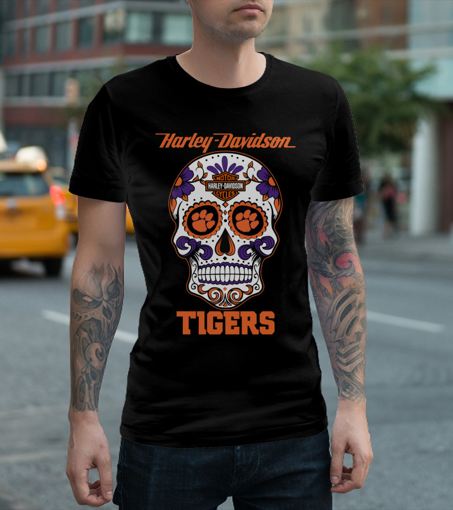 Harley Davidson Motor Cycles Clemson Tigers Skull T-Shirt