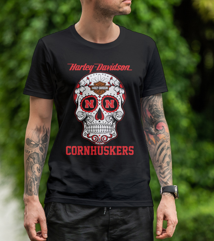 Harley Davidson Nebraska Cornhuskers Sugar Skull T-Shirt