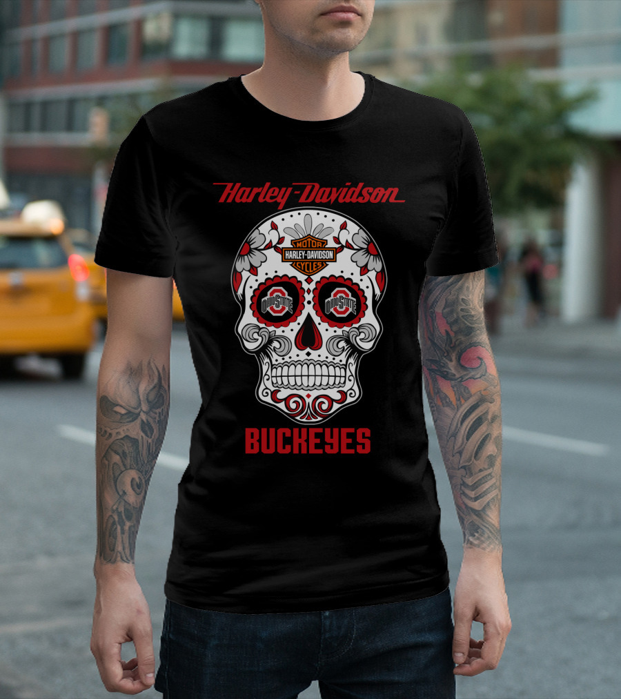 Harley Davidson Ohio State Buckeyes Sugar Skull T-Shirt