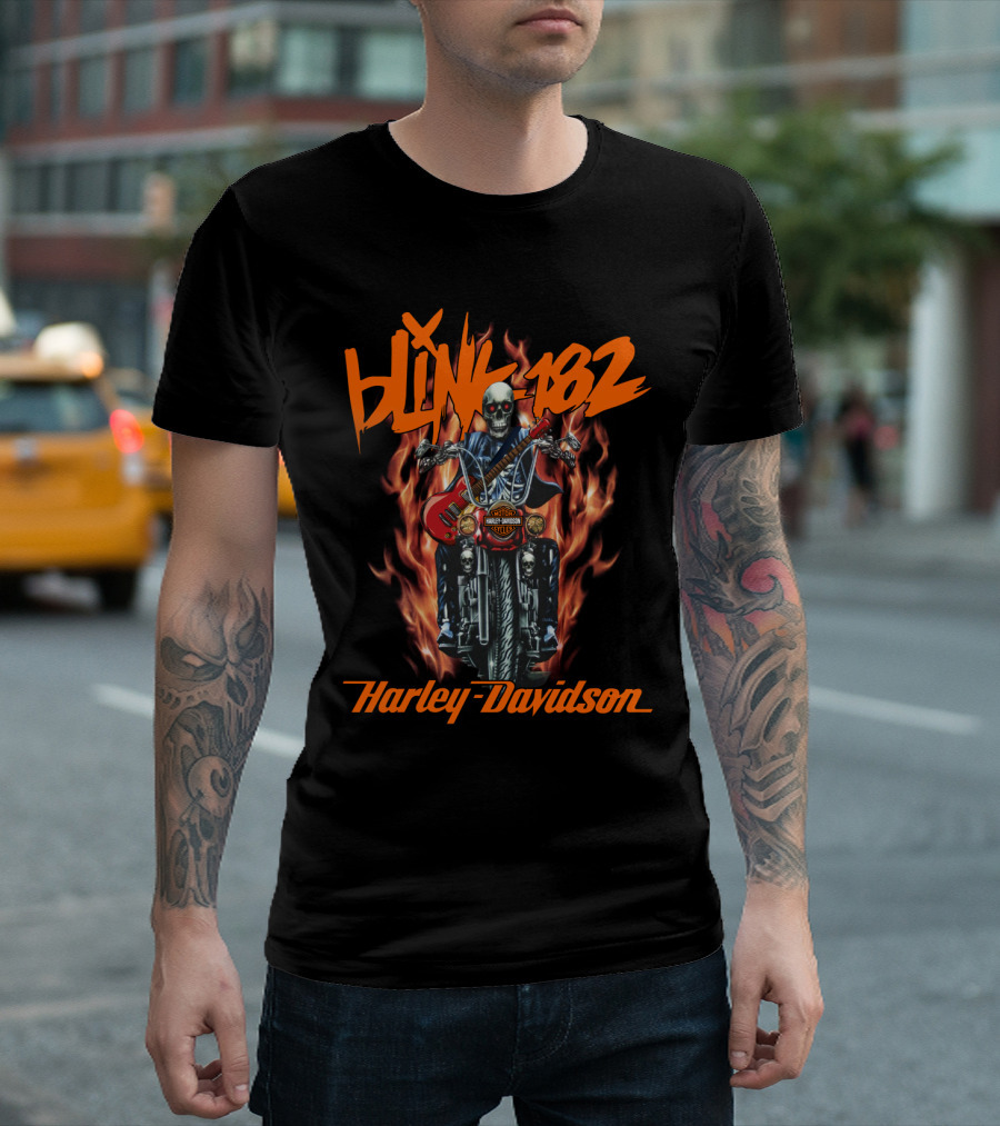 Blink 182 Harley Davidson Skeleton Guitar Flames T-Shirt