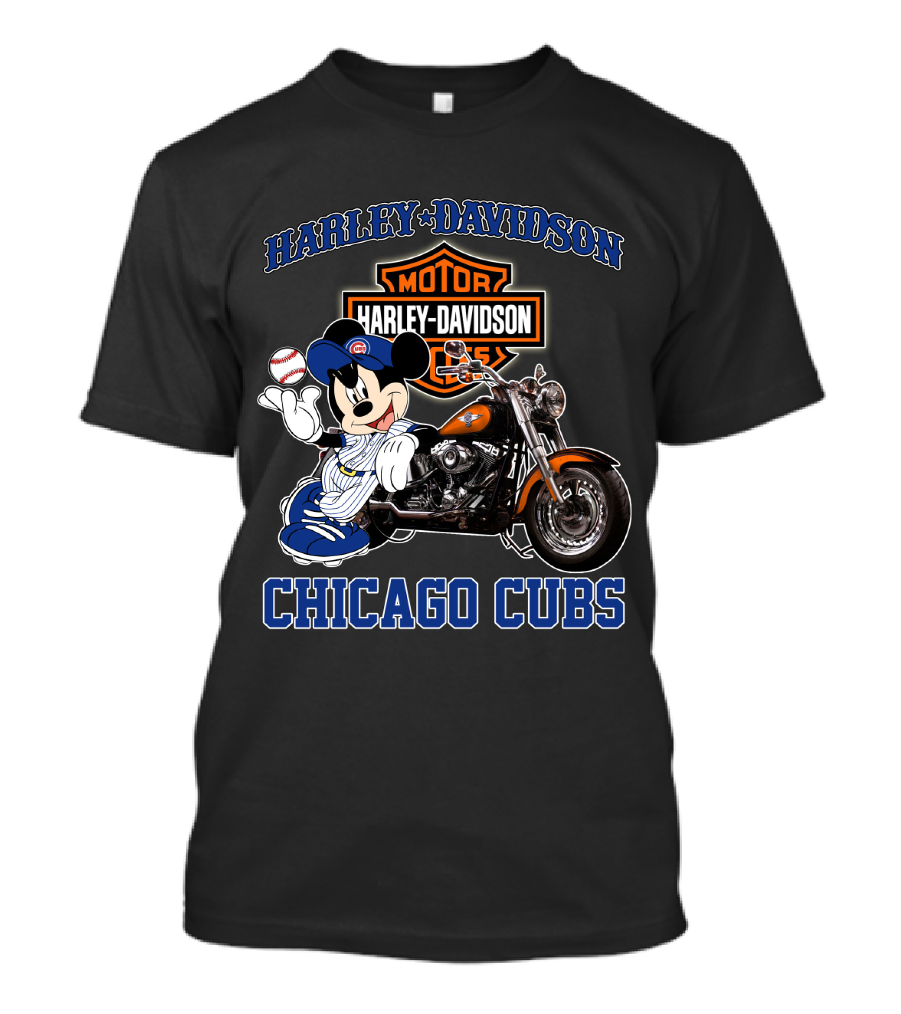 Harley Davidson Motor Mickey Baseball Chicago Cubs T-Shirt