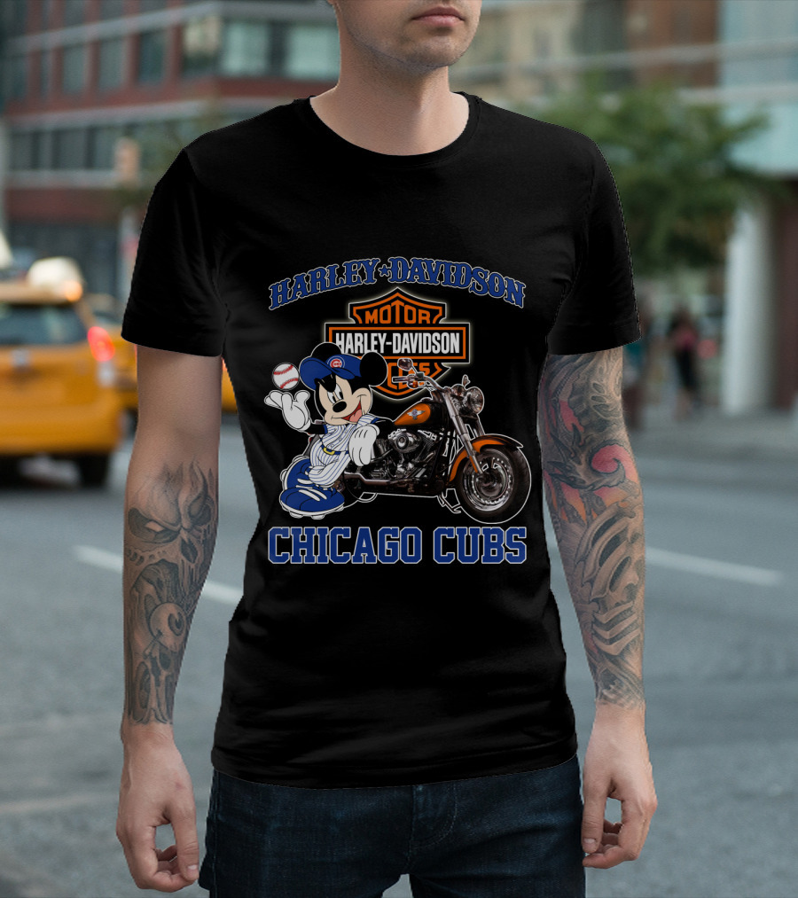 Harley Davidson Motor Mickey Baseball Chicago Cubs T-Shirt