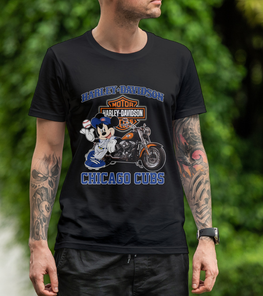 Harley Davidson Motor Mickey Baseball Chicago Cubs T-Shirt