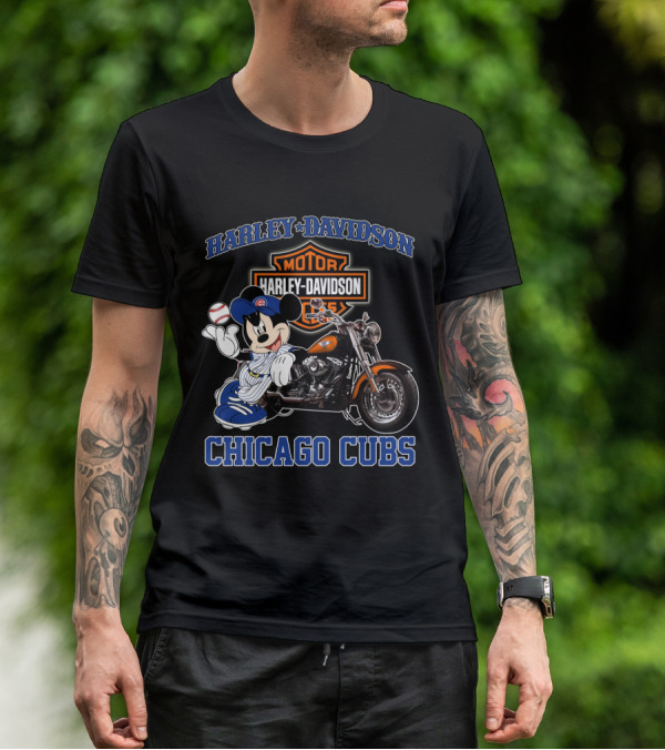 Harley Davidson Motor Mickey Baseball Chicago Cubs T-Shirt