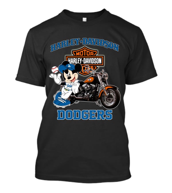 Harley Davidson Los Angeles Dodgers Mickey Mouse Motorcycle Baseball T-Shirt