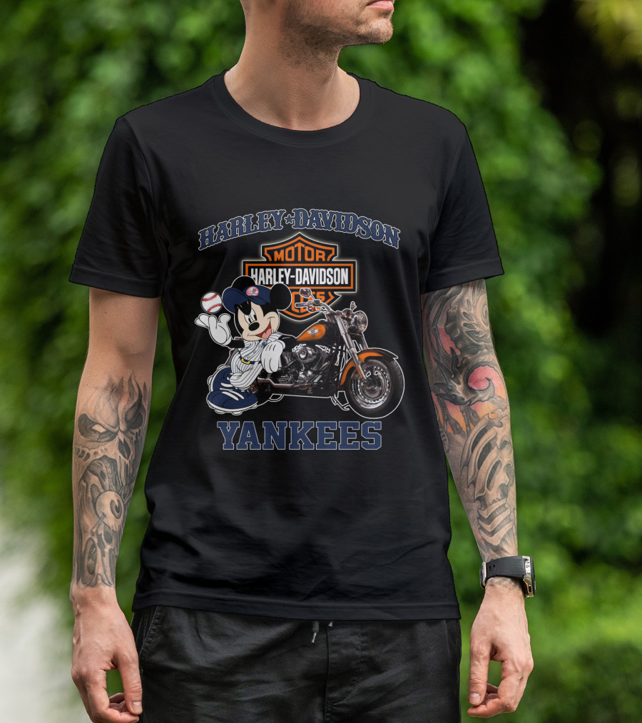 Harley Davidson New York Yankees Mickey Mouse Baseball Moto T-Shirt