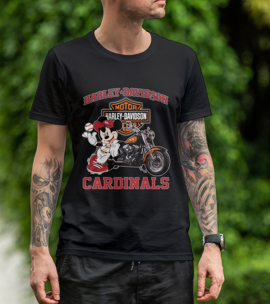 Harley Davidson St Louis Cardinals Mickey Mouse Motorcycle T-Shirt