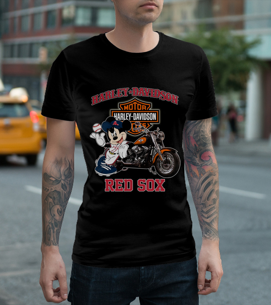 Harley Davidson Motorcycles Mickey Mouse Red Sox T-Shirt