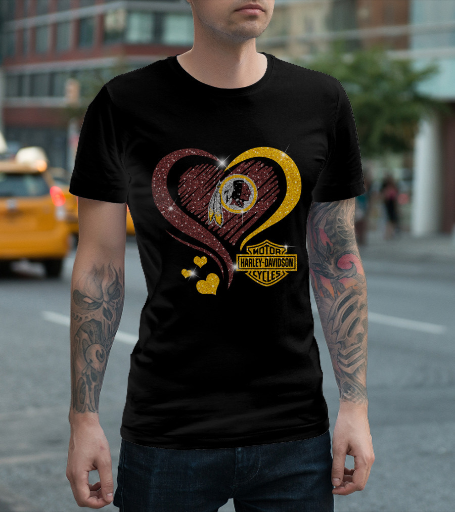 Hd Nfl Washington Redskins Harley Davidson Heart Sparkle T-Shirt