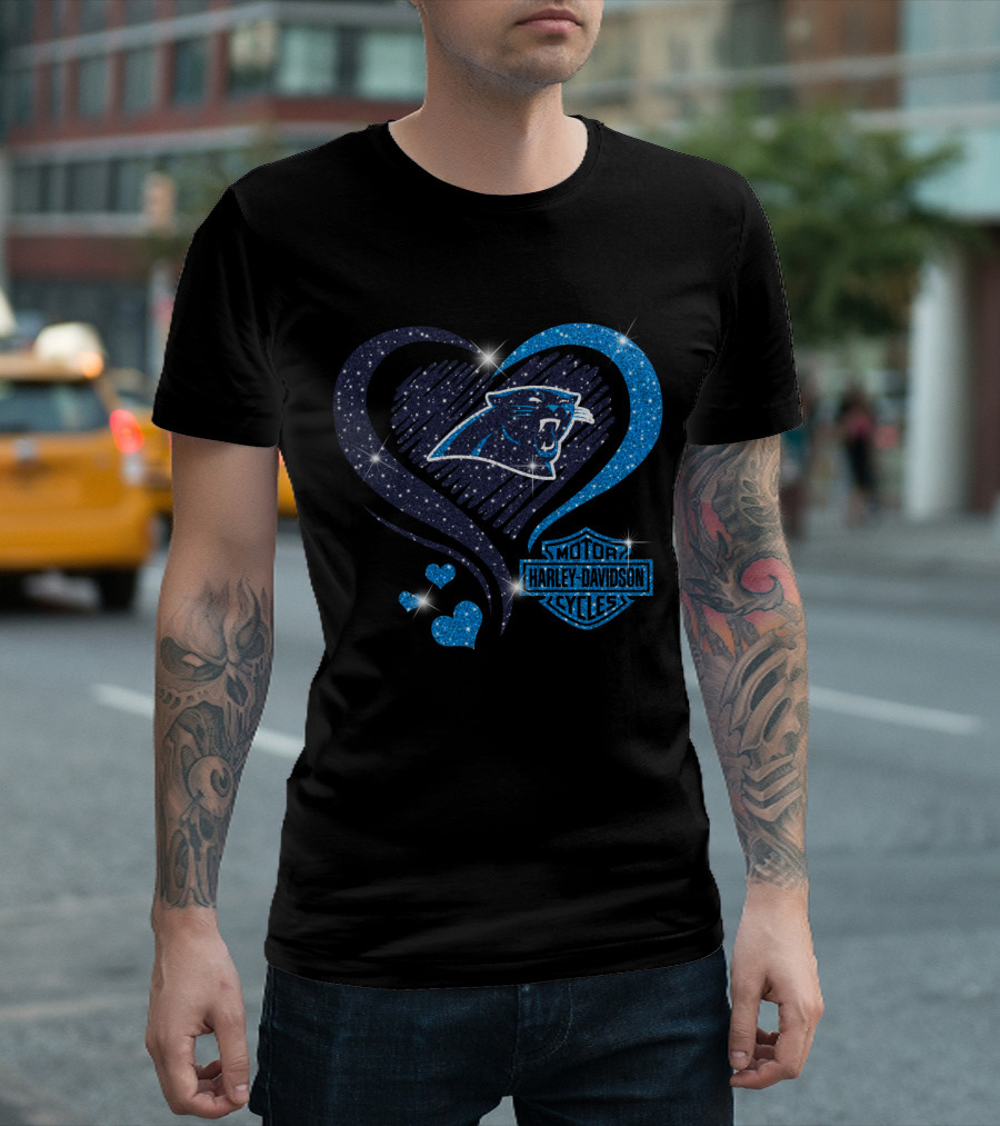Carolina Panthers Heart Harley Davidson Cycles T-Shirt