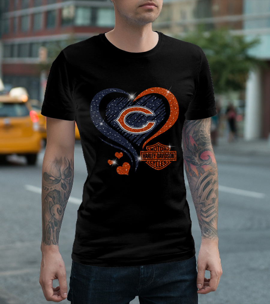 Chicago Bears Harley Davidson Heart T-Shirt