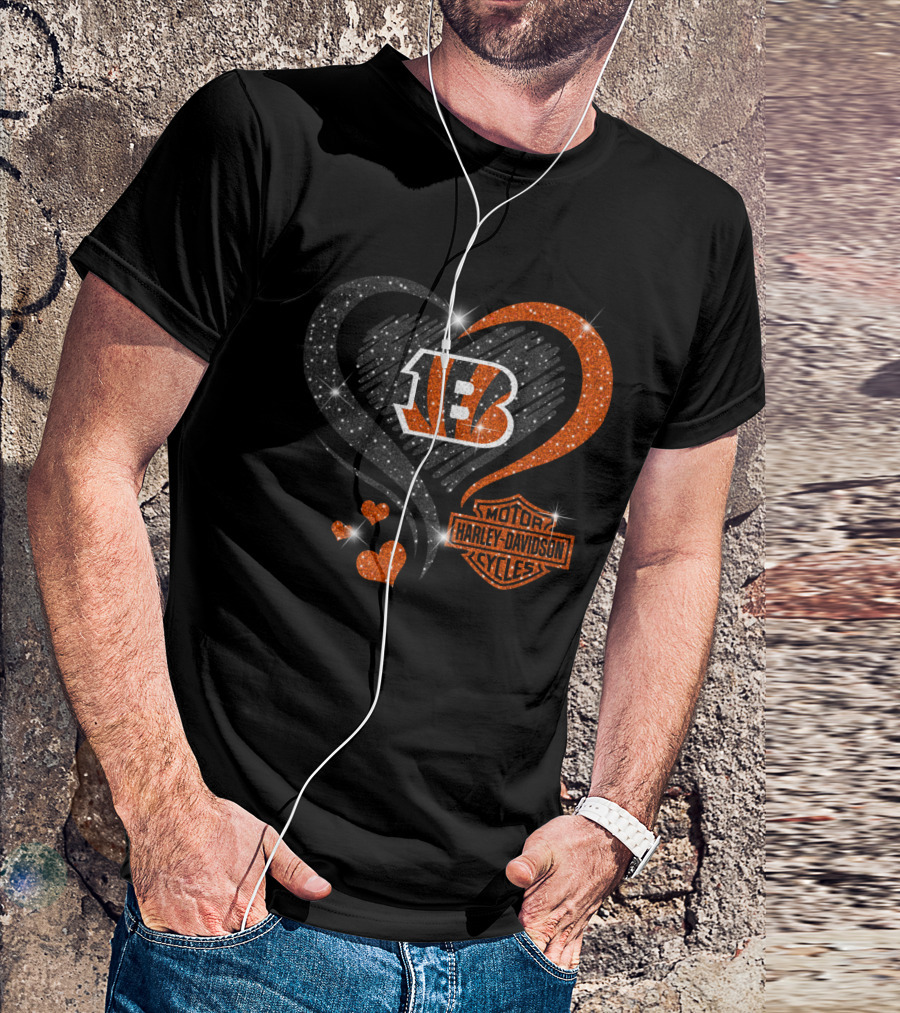 Cincinnati Bengals Harley Davidson Heart T-Shirt